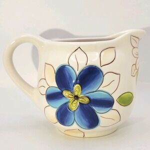 Laurie Gates Lola Embossed Floral Stoneware Creamer Handpainted Cottagecore